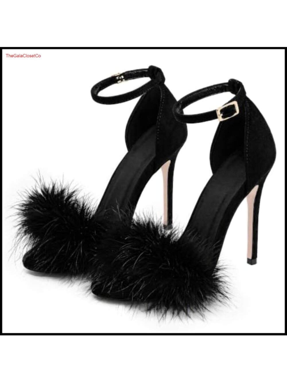 Faux Suede Feather Stiletto Heeled Sandals Open Toe Ankle Strap
